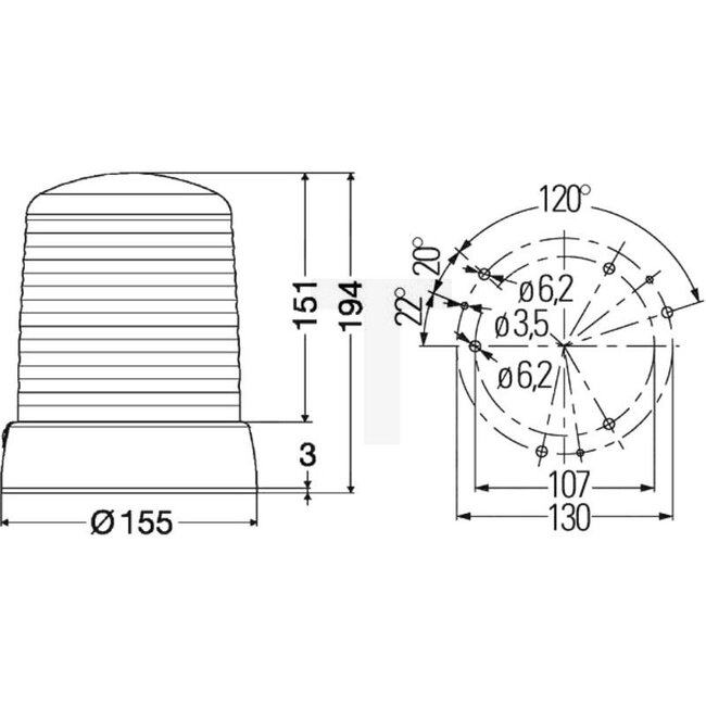 HELLA Rundumleuchte KL 7000 Halogen rot 230 V, Ø 155 mm, Anbau | 2RL008064001