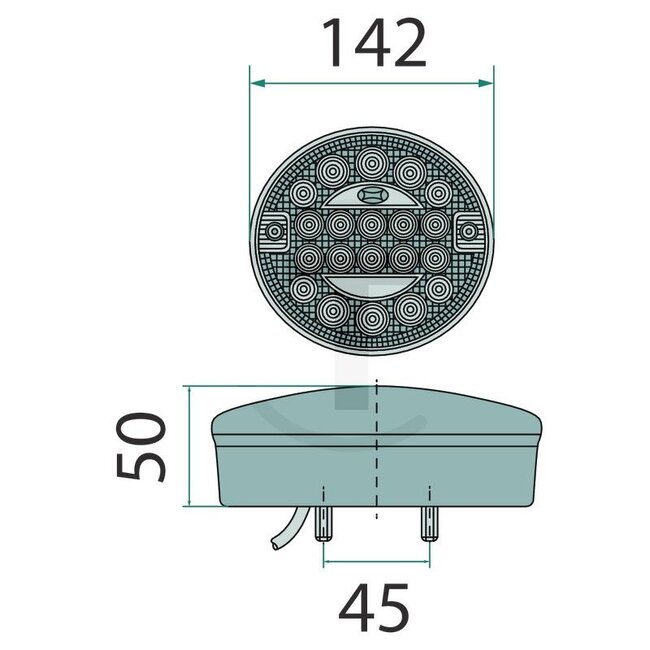 GRANIT LED rear light - 50780801807, DSL8080/1807 | Dimensions W x H x D: Ø 155 x 102 mm | Light function: Indicator light, rear light, brake light | Bulb: LED | Bulbs included: Yes | Mounting type: Screwed, vertical mounting | Fixing: M6 | Hole spacing: 45 mm |