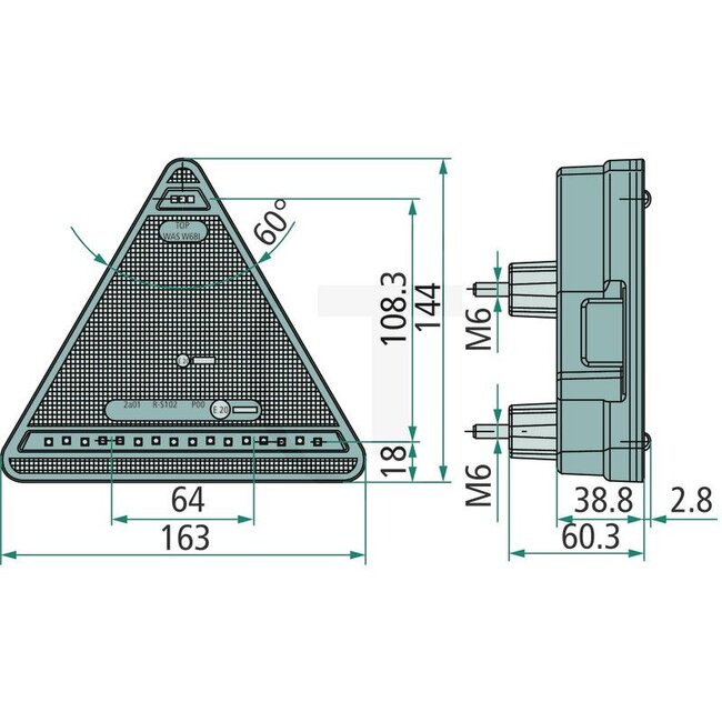 GRANIT Achterlicht LED rechts 12 / 24 V, 163 x 144 x 60 mm, M6, vierkant