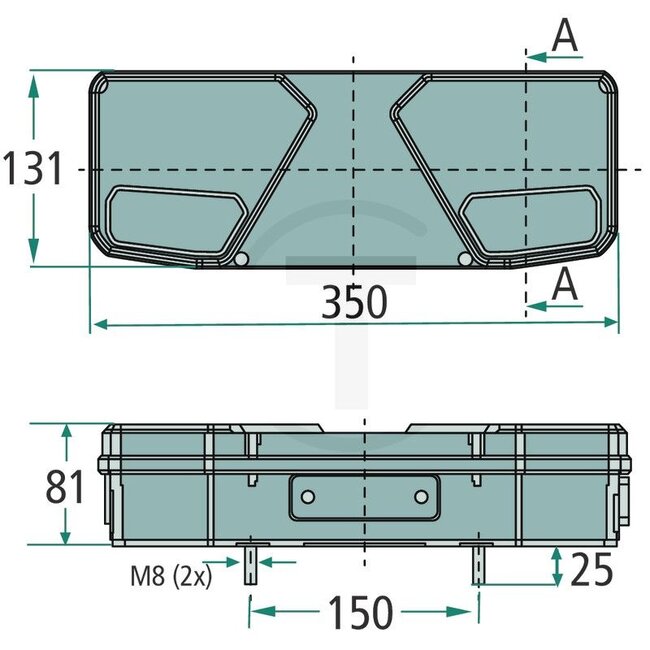 GRANIT Rückleuchte LED - Abmessungen B x H x T: 350 x 131 x 18 mm