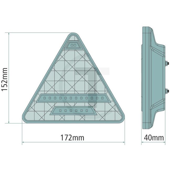 LED rear light, left triangular 172 x 152 x 40 mm, 12 / 24 V