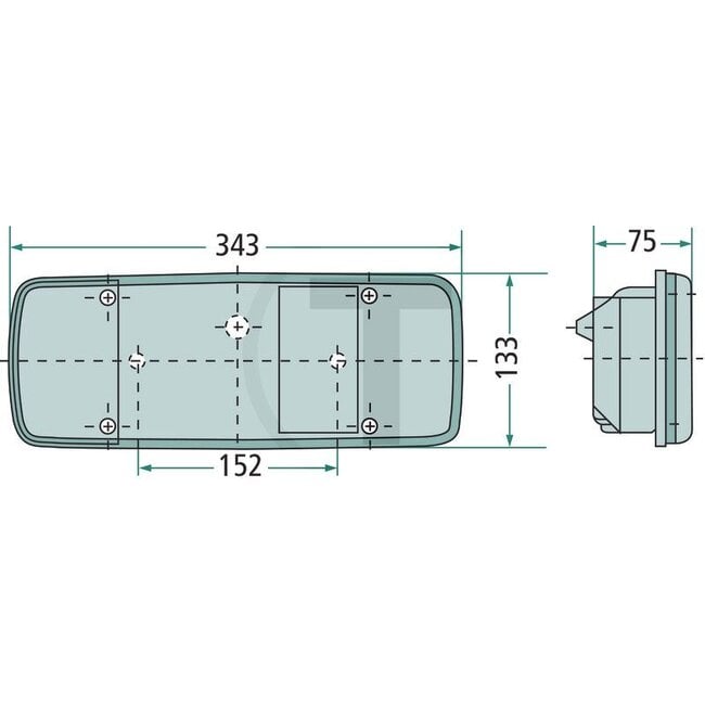 HELLA Achterlicht 343 x 133 x 75 mm, 12 / 24 V, rechts, R10W, P21W | 2SK003567321