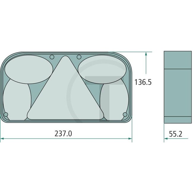 GRANIT Rear light - Dimensions W x H x D: 237 x 137 x 57 mm