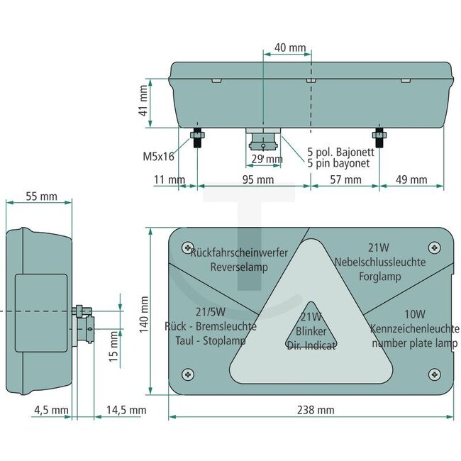 ASPÖCK LED Rückleuchte Multipoint V LED links 238 x 140 x 55 mm, 12 V