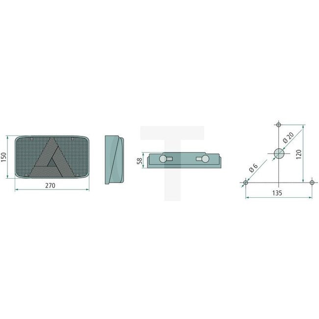 Cobo Rücklicht 270 x 150 x 58 mm, Durchführungstülle, links, 12 V - 1009354