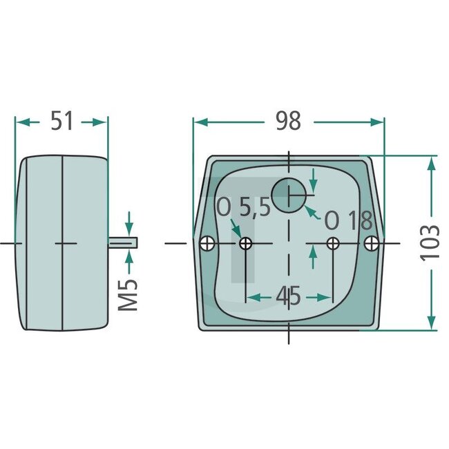 HELLA Rückleuchte rechts 98 x 103 x 51 mm, M5, Lochabstand 45 mm, 12 / 24 V | 2SE998530061