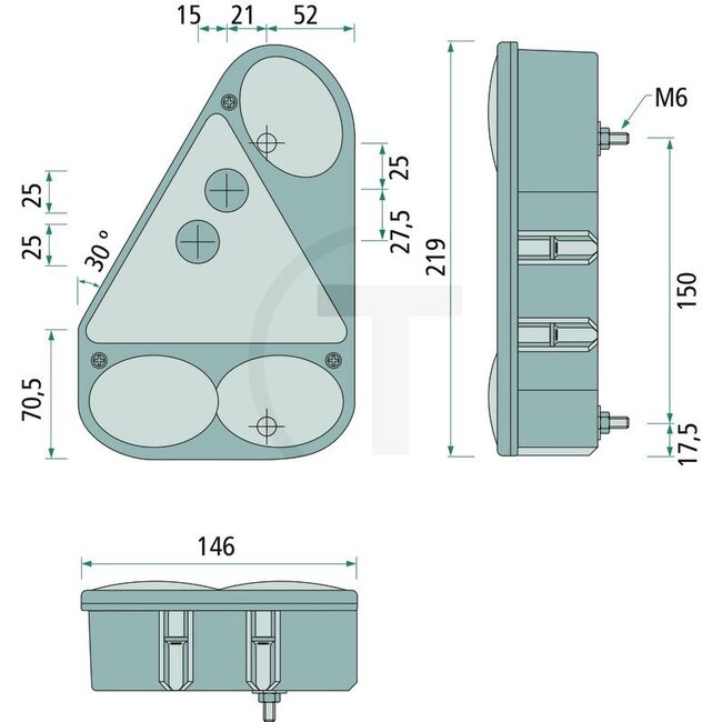 ASPÖCK Achterlicht EARPOINT III links, 146 x 219 x 53 mm, 5-polige bajonet