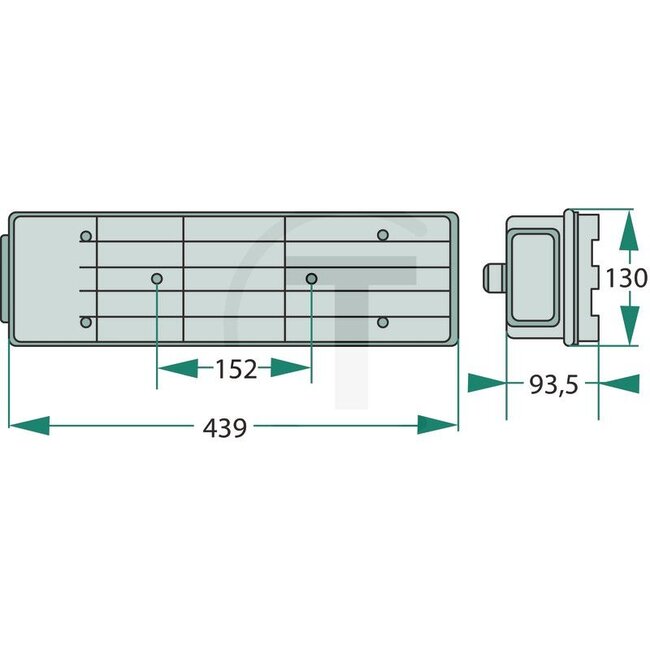 PROPLAST Rear light - Dimensions W x H x D: 439 x 130 x 93,5 mm