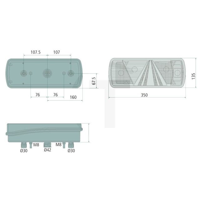 ASPÖCK ECOPOINT II rear light Right without number plate light - Dimensions W x H x D: 350 x 135 x 82 mm