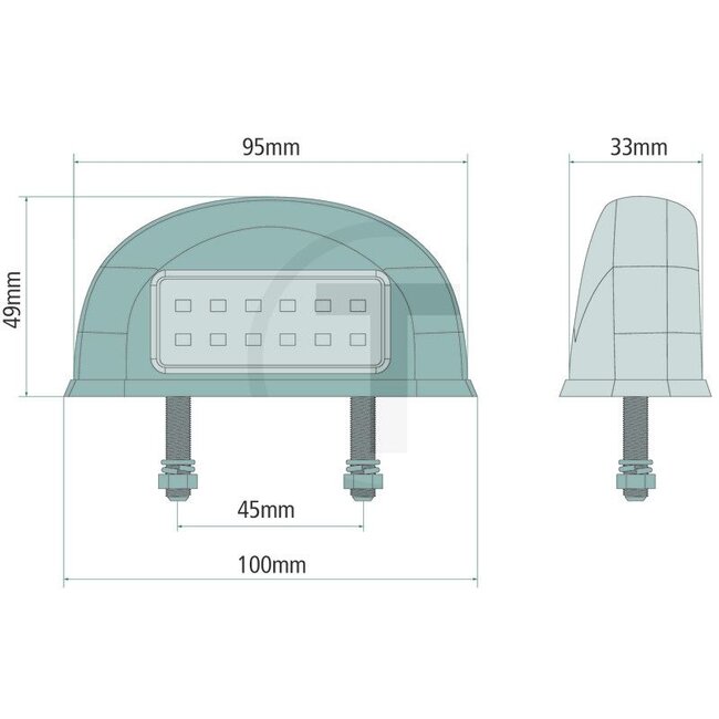 GRANIT LED number plate light 12 - 24 V, hole spacing 45 mm, 100 x 33 x 49 mm