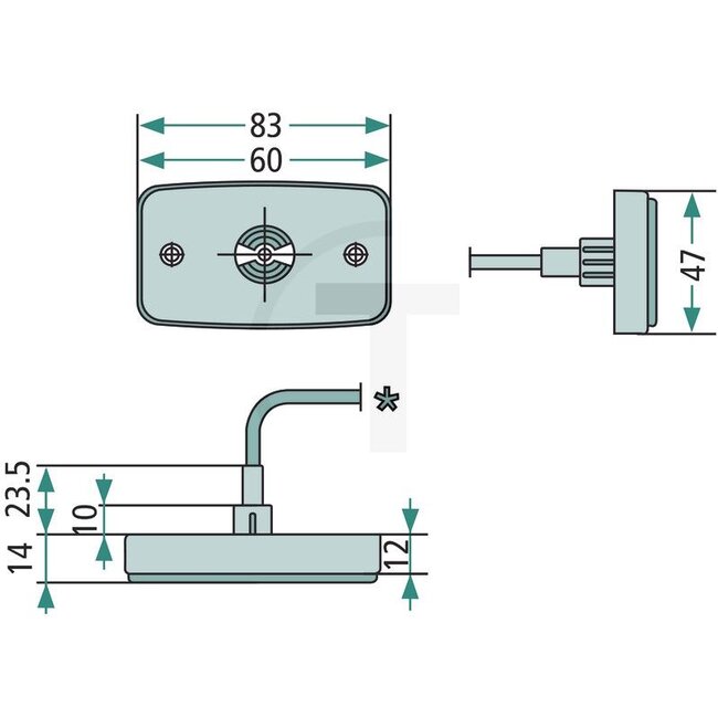 Cobo Zijmarkeringslicht LED 24 V, 83 x 47 x 14 mm, kabel 500 mm | 1012086