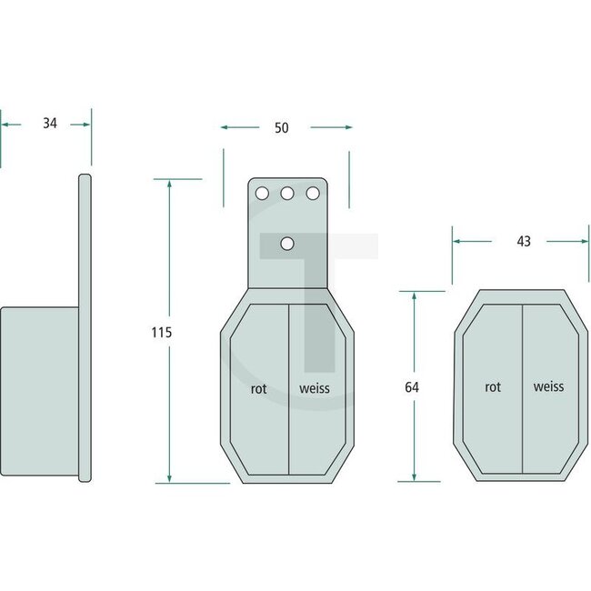 ASPÖCK Umrissleuchte Flexipoint I; rechts, rot/weiß, mit Halter - Leuchtmittel: 24V5WS / C5W