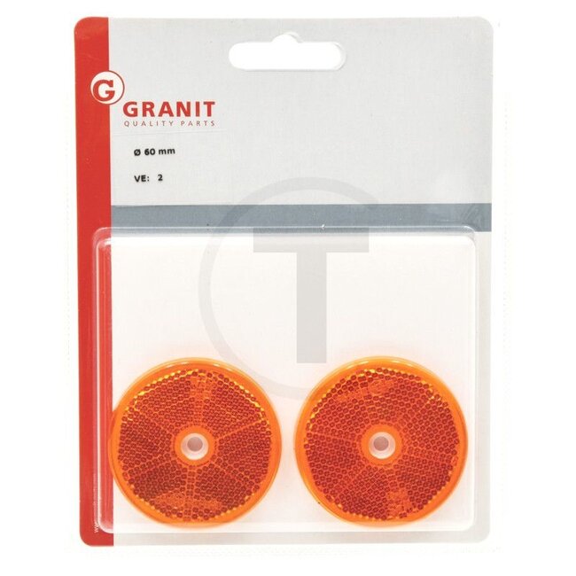 Rückstrahler orange, 2 Stück, 2 Stück - 4990360202005, P040.05, 845 | Farbe: gelb | Form: rund | Ausführung: orange, 1 zentrales Befestigungsloch, Ø 60 mm | Montageart: geschraubt