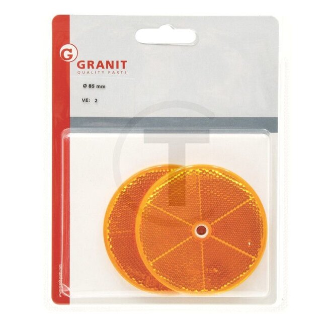 Reflectors Orange, 2 pcs., 2 pcs - 4990363, 30.0003.010, 845, 2274012 | Colour: Yellow | Form: Round | Version: Orange, 1 central fixing hole, Ø 85 mm | Mounting type: Bolted