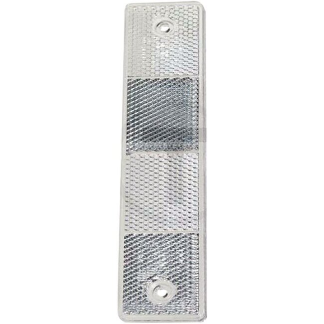 HELLA Rückstrahler - Farbe: weiß, Breite: 180 mm, Höhe: 40 mm, Materialstärke: 6,5 mm, Bohrung-Ø: 5,2 mm - 8RA002023011