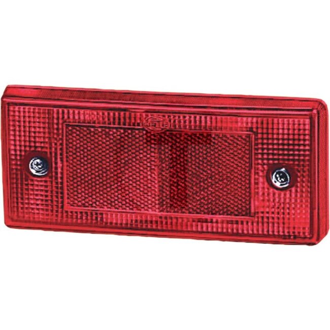 HELLA Reflector Rubber, rood - 4558RA 003734101, 8RA003734101 | Kleur: rood | Breedte: 196 mm | Hoogte: 88 mm | Materiaaldikte: 19,5 mm | Borings-Ø: 2,8 mm