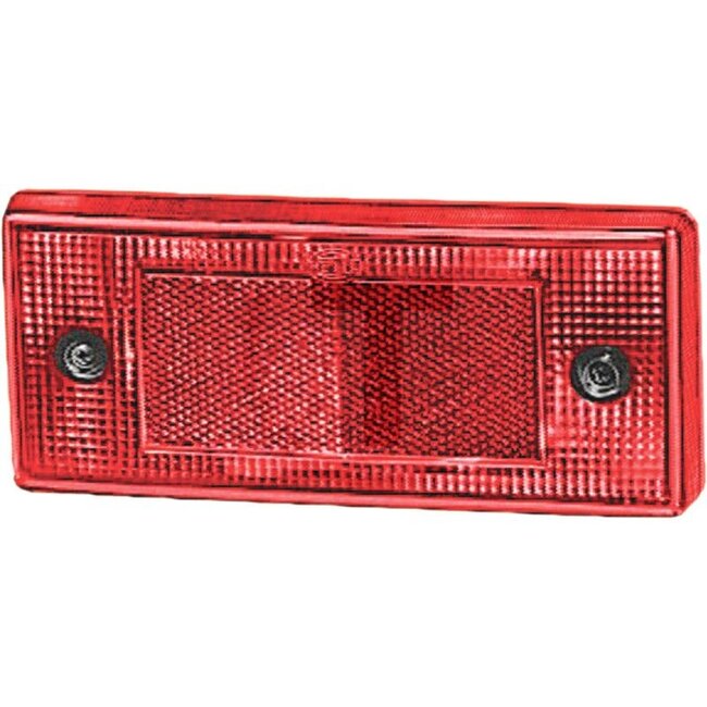 HELLA Reflector Rubber, rood - 4558RA 003734101, 8RA003734101 | Kleur: rood | Breedte: 196 mm | Hoogte: 88 mm | Materiaaldikte: 19,5 mm | Borings-Ø: 2,8 mm