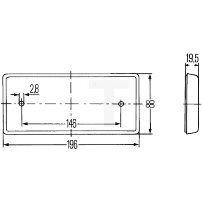 HELLA Reflector rectangular red rubber, 196 x 88 mm, hole spacing 146 mm | 8RA003734101
