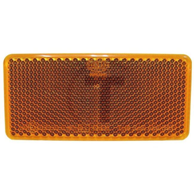 HELLA Reflector - 4558RA 003326041, 8RA003326041 | Kleur: oranje | Breedte: 94 mm | Hoogte: 44 mm | Materiaaldikte: 6,5 mm