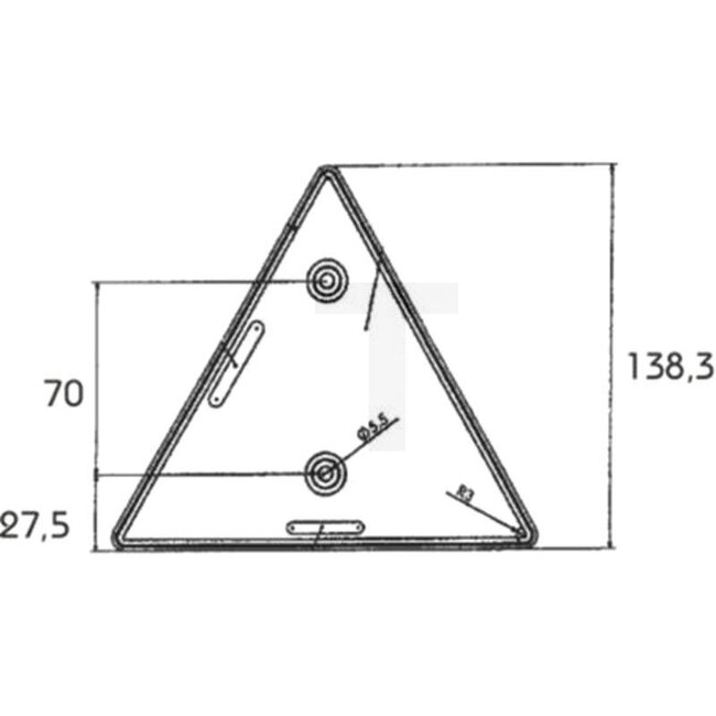 PROPLAST Reflector driehoekig, rood - 50226106004, 26106004 | Kleur: rood | Hoogte: 138,3 mm | Materiaaldikte (mm): - | Borings-Ø: 5,2 mm | Gatafstand: 70 mm