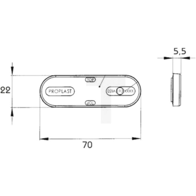 PROPLAST Rückstrahler weiß 70x22x5 - Farbe: weiß, Breite: 70 mm, Höhe: 22 mm, Materialstärke: 5,5 mm - 20017103