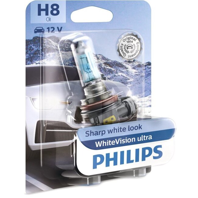 Philips Halogenleuchtmittel H8 WhiteVision ultra 12 V, 35 W, Sockel PGJ19-1 | 12360WVUB1