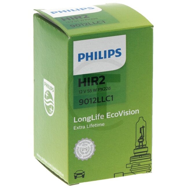 Philips Halogen bulb HIR2 12V / 55W - Voltage: 12 V, Power: 55 watts, Socket: PX22d - 9012LLC1
