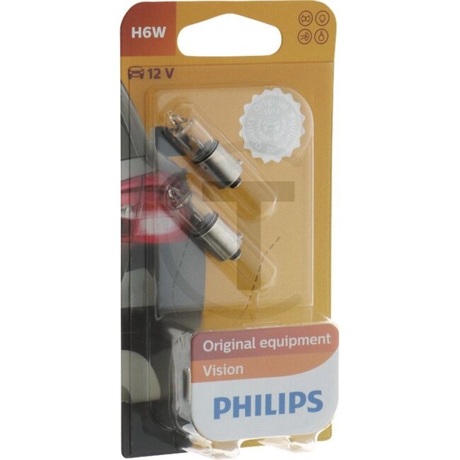 Philips Glassokkellampen H6W 12 volt / 6W, 2 stuks - 44712036B212036B2 | Spanning: 12 V | Vermogen: 6 Watt | Sokkel: BAX9s | Toepassingen: Achteruitrijlicht, achter-/parkeerlicht, interieurverlichting | Keurmerk: ECE | Bouwwijze: H6W
