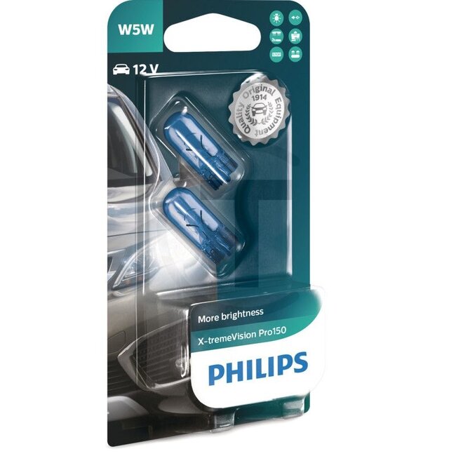 Philips Glühlampe W5W 12V / 5W, 2 stuks - 44712961XVPB212961XVPB2 | Spanning: 12 V | Vermogen: 5 Watt | Sokkel: W2.1x9.5d | Lamp: Konventionell | Passend voor: Einrichtung, Positionslicht | Keurmerk: ECE | Bouwwijze: W5W