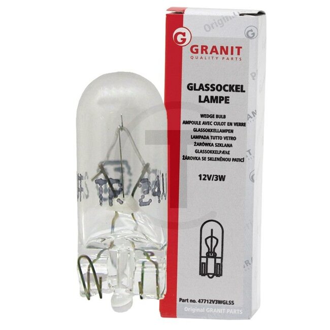 GRANIT Glassockellampe W3W 12V / 3W, 10 Stück - 47712V3WGLSS11097GRNCP | Spannung: 12 V | Leistung: 3 Watt | Sockel: W2,1x9,5d | Farbe: klar | Nennspannung: 12 V | Bauart: W3W | Inhalt: 10 Stück | Nennleistung: 3 W