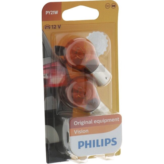 Philips Ball lamp PY21W 12V / 21W - 2 pcs - Voltage: 12 V, Power: 21 watts, Socket: BAU15s - 12496NAB2