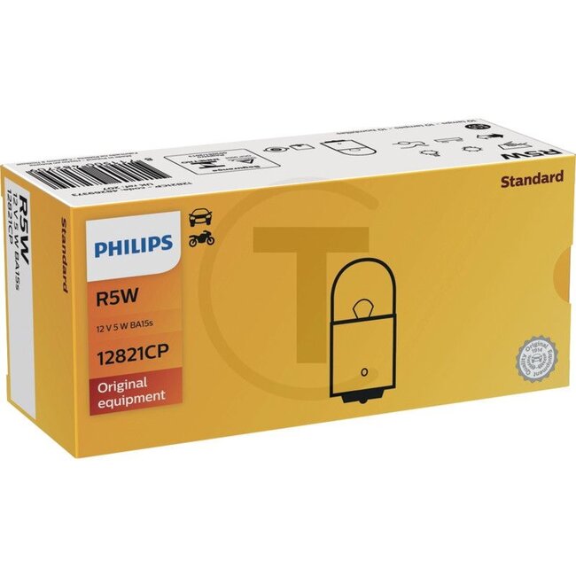Philips Kugellampe R5W - Spannung: 12 V, Leistung: 5 Watt, Sockel: BA15s - 1094368R1, 12821CP