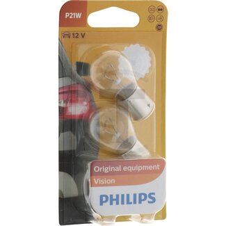 Philips Kogellamp P21W 12 volt / 21W - 2 stuks - Spanning: 12 V, Vermogen: 21 Watt, Sokkel: BA15s