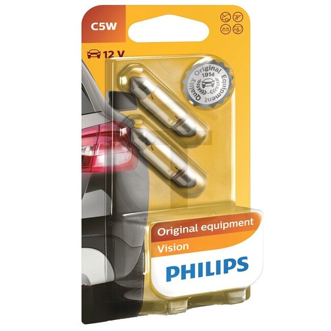 Philips Festoon bulb C5W 12 V, 5 W, base SV 8,5 - 2 pieces | 12844B2