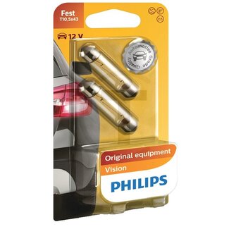 Philips Sofitte Festoon T10,5x43 12 volt / 10W - 2 stuks - Spanning: 12 V, Vermogen: 10 Watt, Sokkel: SV8,5