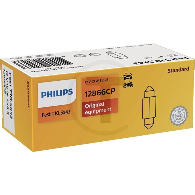 Philips Sofitte Festoon T10,5x43, 10 Stück - 44712866CP12866CP, E35556 | Spannung: 12 V | Leistung: 10 Watt | Sockel: SV8,5 | Leuchtmittel: Soffittenlampe | passend für: Kofferraum, Leseleuchte, Handschuhfachleuchte | Typ: Standard | Prüfzeichen: kein ECE | Bauar