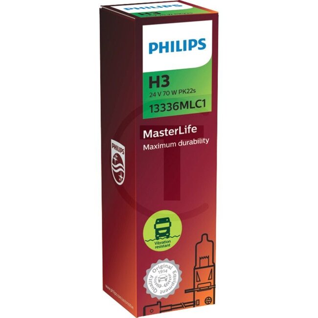 Philips Halogenleuchtmittel H3 24 V, 70 W, Sockel PK22s, MasterLife | 13336MLC1