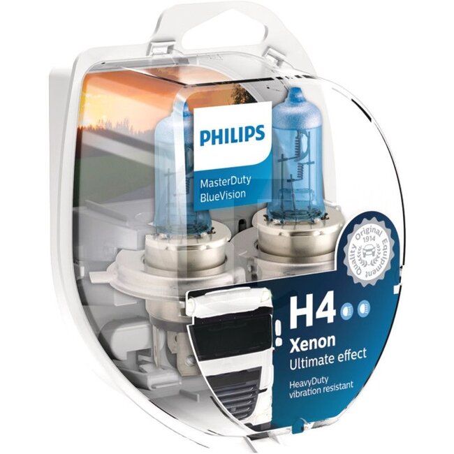 Philips Halogen bulb H4, 2 pcs - 44713342MDBVS2, 13342MDBVS2 | Voltage: 24 V | Power: 75 / 70 watts | Socket: P43t-38 | Additional information: • Ultimate style and performance |  • Blue xenon effect |  • Long-lasting |  • Vibration-resistant |  • Looks elegant |