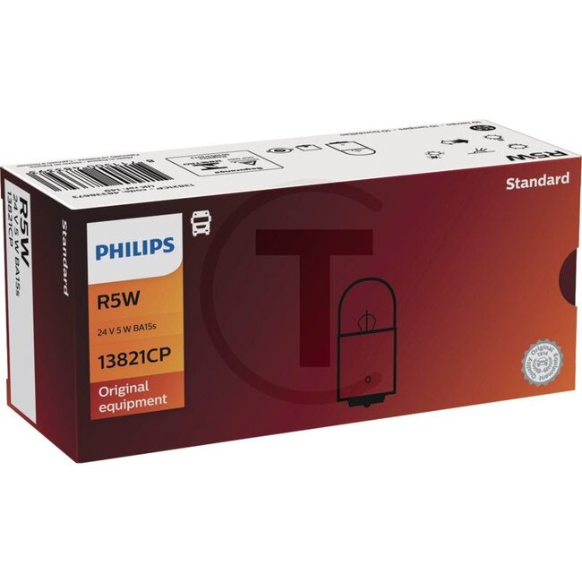 Philips Spherical bulb R5W standard 24 V, 5 W, BA15s - 10 pieces | 13821CP