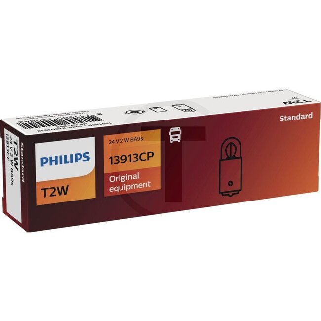 Philips Kogellamp T2W, 10 stuks - 44713913CP13913CP | Spanning: 24 V | Vermogen: 2 Watt | Sokkel: BA9s | Lamp: Halogeen | Passend voor: Interieur verlichting | Keurmerk: geen ECE | Bouwwijze: T2W | Inhoud: 10 stuks