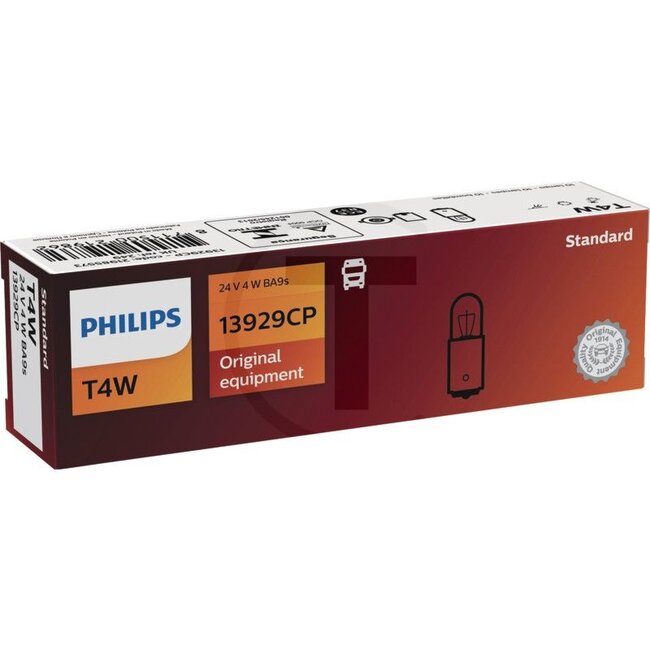 Philips Kugellampe T4W, 10 Stück - 44713929CP13929CP, 14142390 | Spannung: 24 V | Leistung: 4 Watt | Sockel: BA9s | Leuchtmittel: Kugellampe | passend für: Heckleuchte, Leseleuchte, Handschuhfachleuchte, Blinker seitlich, Heck-/Parkleuchte, Kennzeichenbeleuchtung