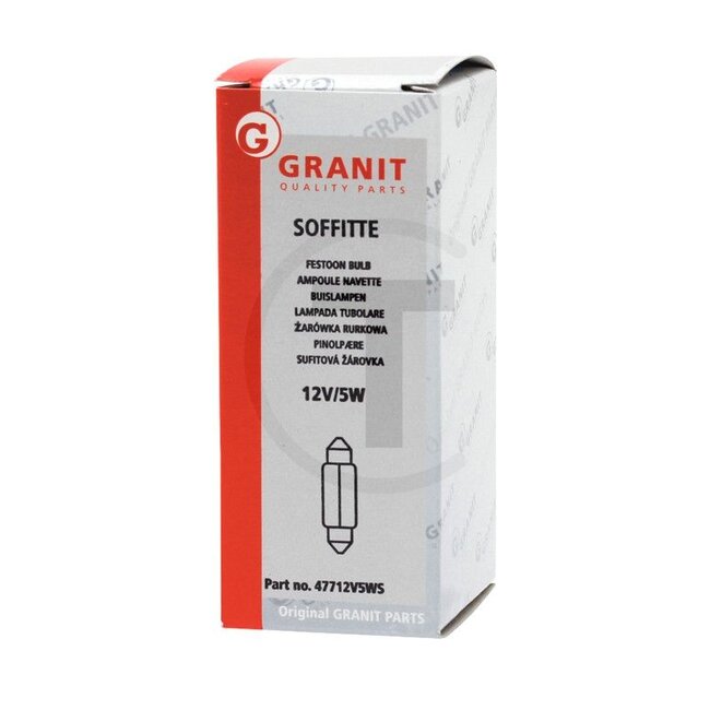 GRANIT Sofitte C5W 24V / 5W, 10 Stück - 47724V5WS11136GRNCP | Spannung: 24 V | Leistung: 5 Watt | Sockel: SV8,5 | passend für: Schluss-, Kennzeichen-, Positions-, Markierungs-, Umriss- und Innenleuchten