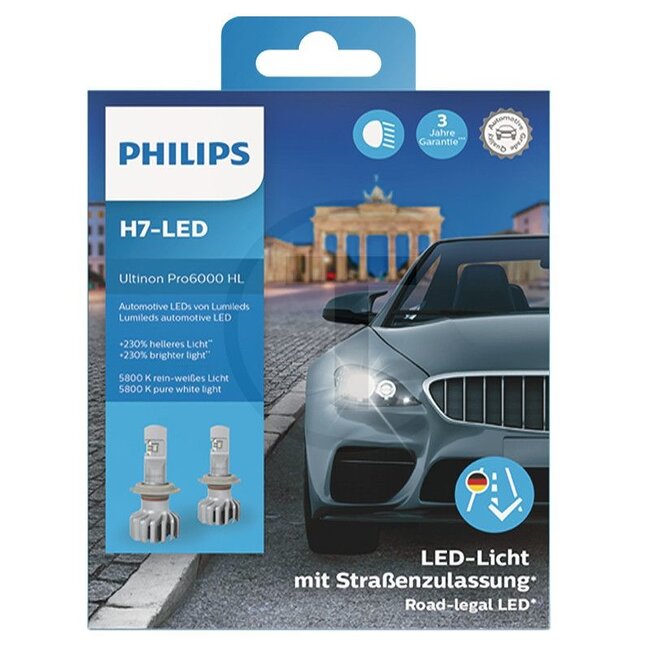 Philips Ultinon Pro6000 H7-LED Alleen goedgekeurd voor geselecteerde voertuigmodellen", 2 stuks - 44711972U6000X211972U6000X2 | Opmerkingen: Uitgebreide tests in samenwerking met TÜV Rheinland hebben de hoge prestaties van de Philips Ultinon Pro6000 H7 LED bevest
