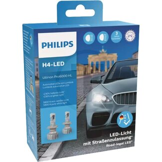 Philips H4 - LED Ultinon Pro6000 HL, 12V approved for selected vehicle models only" - 2 pcs - Voltage: 12 V