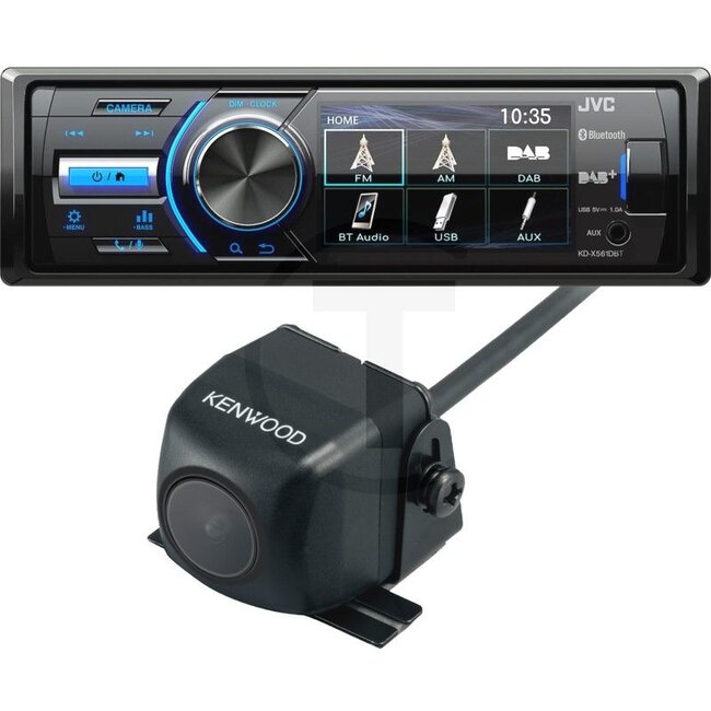 KENWOOD Radio KD-X561DBT (JVC) inclusief KENWOOD-camerasysteem CMOS230 DAB+ radio met 3 inch TFT-kleurendisplay, inclusief antenne, Bluetooth, USB en AUX-in - 506001041