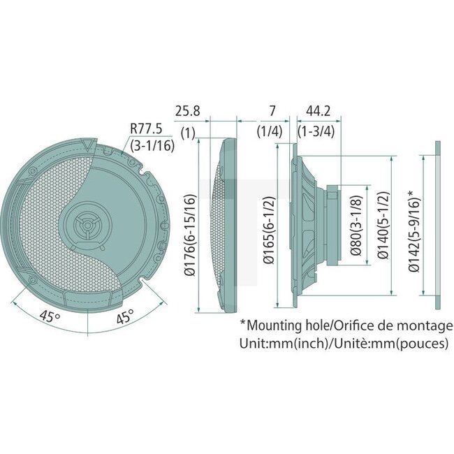 KENWOOD 2-Wege-Lautsprechersatz (= 2 Stück) 2 Lautsprecher à 17 cm / 300 W, STAGE SOUND SERIES - 5060010139, KFC-S1766 | System: 2-Wege / koaxial | Nennbelastbarkeit: 30 W | Spitzenbelastbarkeit: 300 W | Impedanz: 4 Ω | Schallpegel max.: 89 dB | Frequenz: 35 - 22