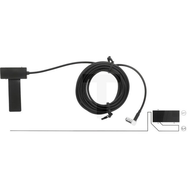 DAB / DAB+ Scheibenklebeantenne - 5060010772 | Ausführung: • Integrierter 15dB Verstärker<br>• Phantomspeisung:12 Volt<br>• Band III + L<br>• Stecker: SMB, vergoldet<br>• Kabellänge: 3 m<br>• Länge Strahler (Antenne) incl. Verstärker: 185 mm<br>• Verstärk