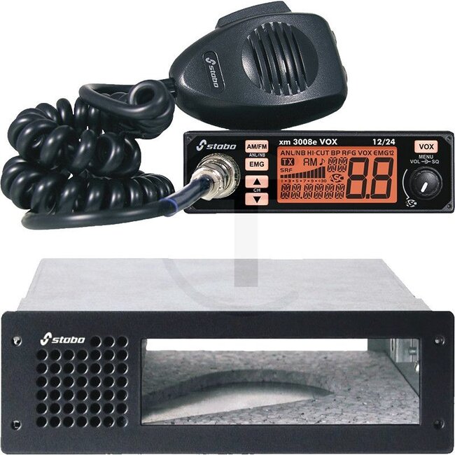 STABO Radio xm 3008e VOX 12/24 V Including slide-in holder - 5060010683, 30129 | Version: Hands-free operation with VOX | Eligible for de minimis funding | E24 approval, 6 frequency charts | Energy-efficient 24V operation | ASC automatic noise limiter