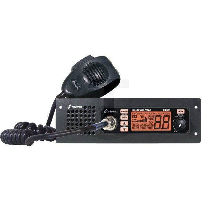 STABO Radio xm 3008e VOX 12/24 V Including slide-in holder - 5060010683, 30129 | Version: Hands-free operation with VOX | Eligible for de minimis funding | E24 approval, 6 frequency charts | Energy-efficient 24V operation | ASC automatic noise limiter