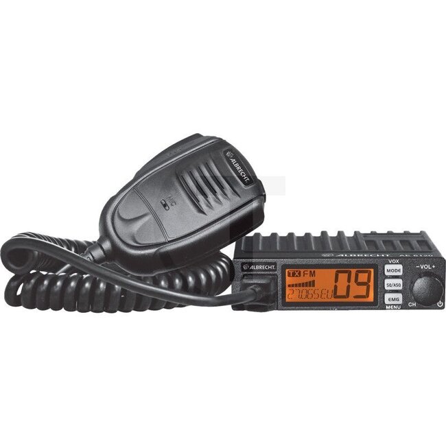 Albrecht CB radio MINI AE 6120 VOX - 5060010808 | Included in delivery: • CB radio  | • Microphone with RJ45 Western plug  | • Microphone holder  | • Mounting bracket  | • Instructions | Technical data: • Transmission power: 4 W  | • Power consumption: 2 A max.  |